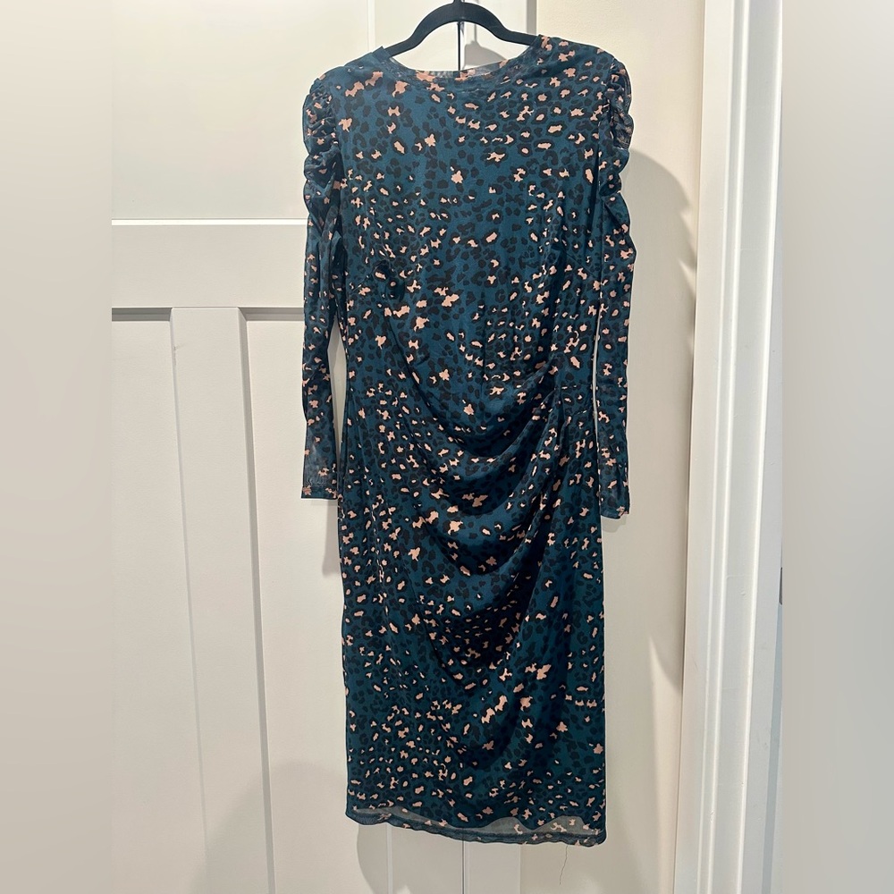 Nine West Teal and Black Leopard Print Dress